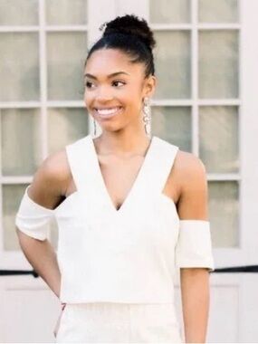 Women's White Cold-Shoulder V-Neck Top
